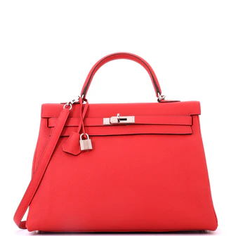 Hermes Kelly Handbag Geranium Togo with Palladium Hardware 35