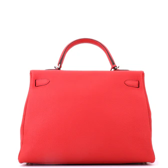 Hermes Kelly Handbag Geranium Togo with Palladium Hardware 35 - Image 9