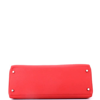 Hermes Kelly Handbag Geranium Togo with Palladium Hardware 35 - Image 11