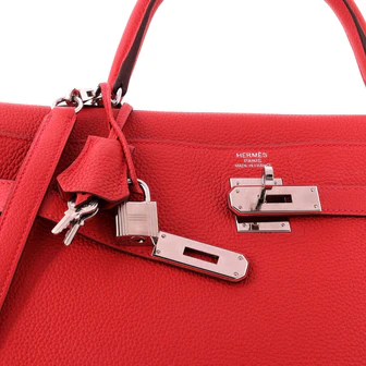 Hermes Kelly Handbag Geranium Togo with Palladium Hardware 35 - Image 5