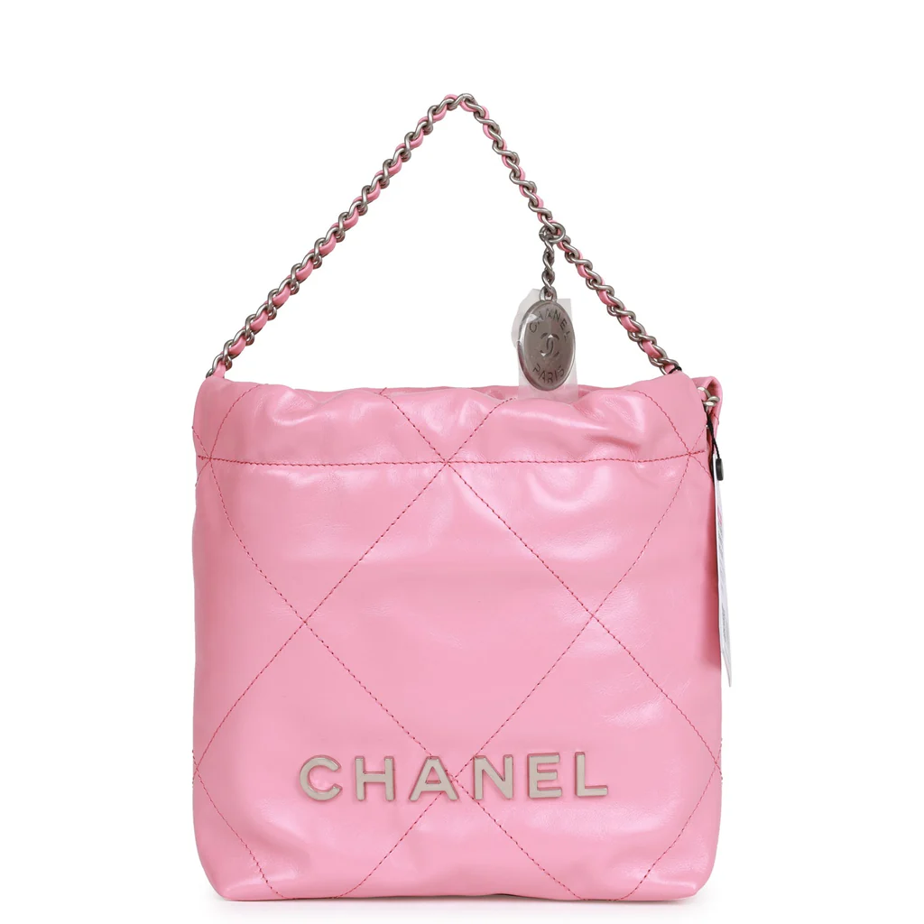 Chanel Mini 22 Bag Pink Calfskin Silver Hardware - Image 9