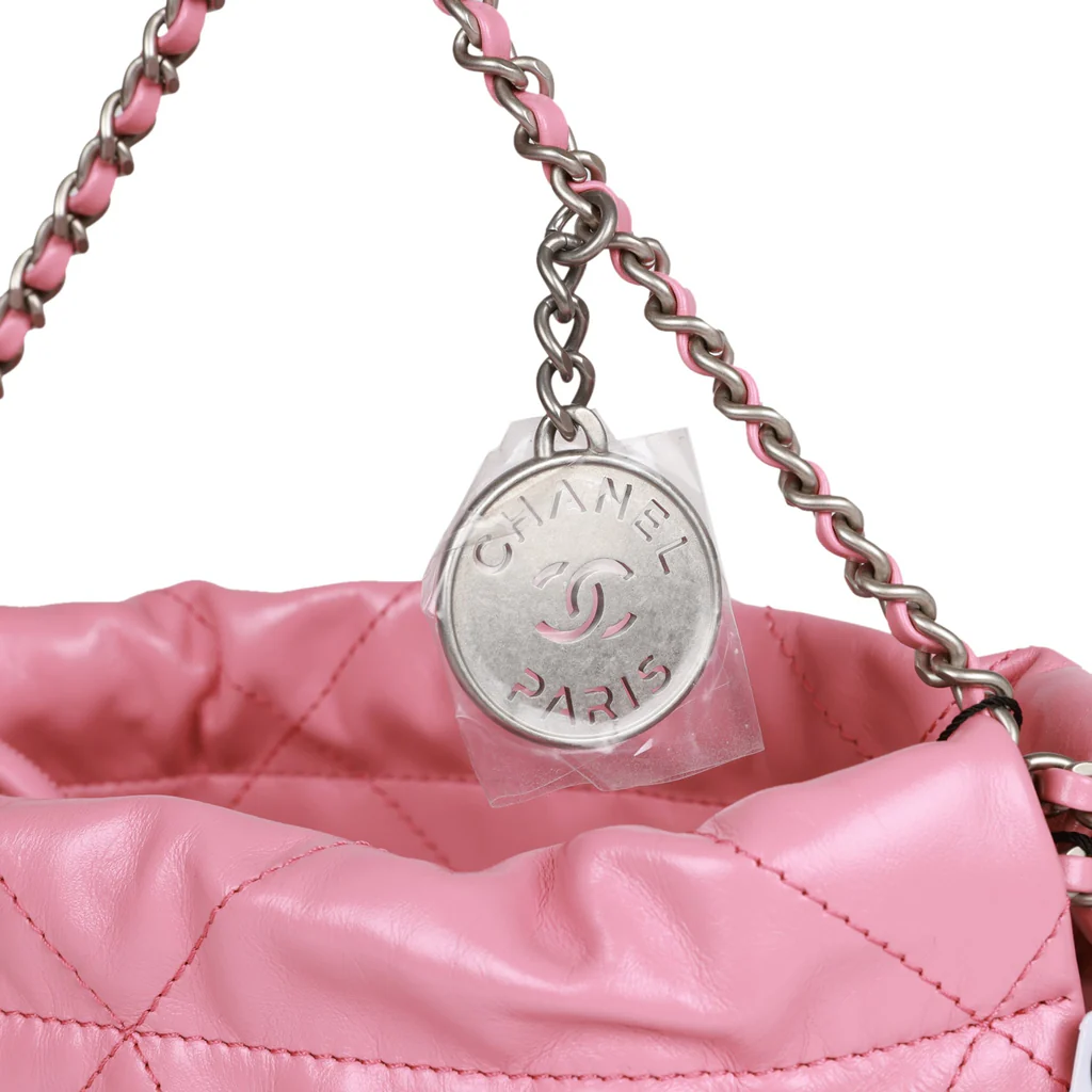 Chanel Mini 22 Bag Pink Calfskin Silver Hardware - Image 7