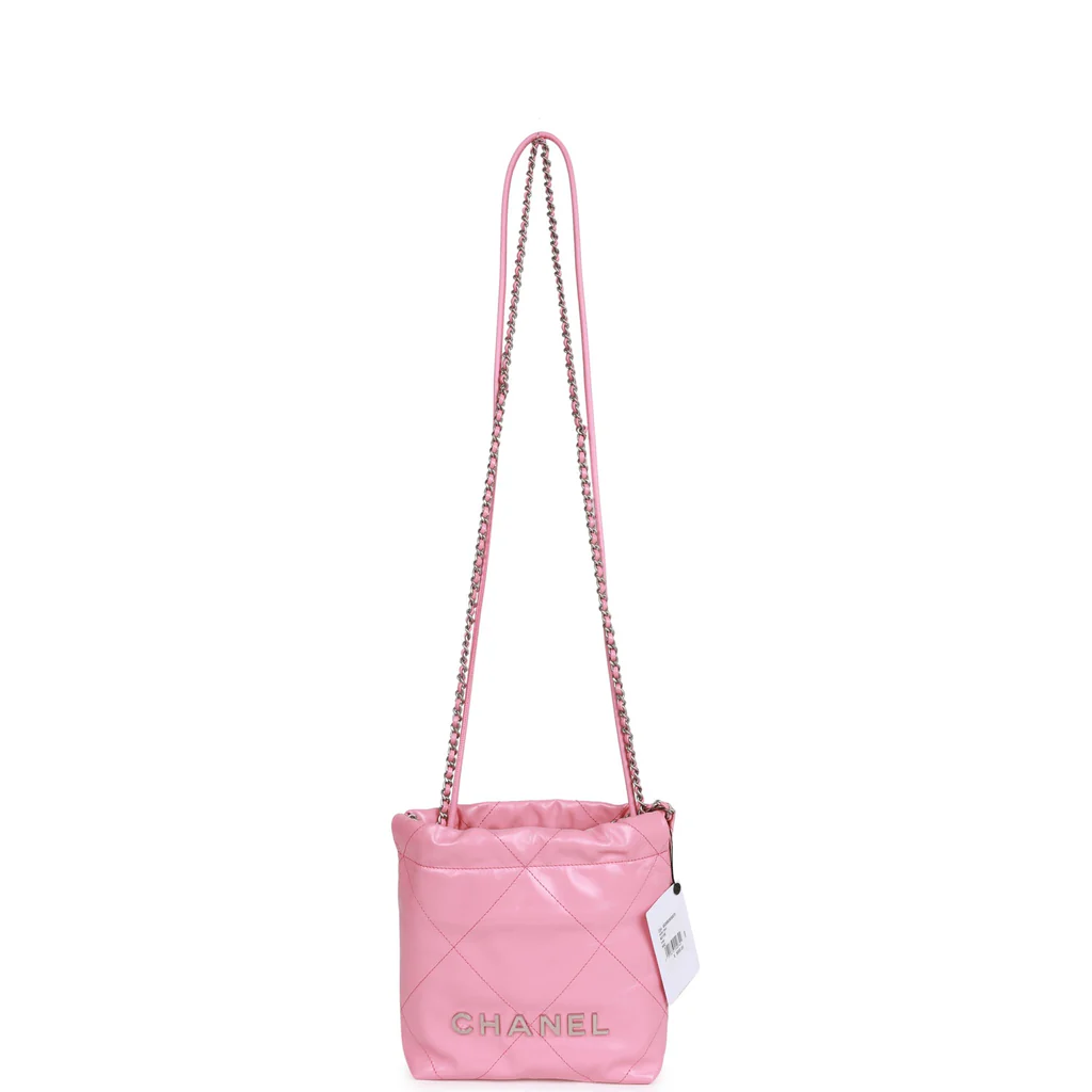 Chanel Mini 22 Bag Pink Calfskin Silver Hardware - Image 4