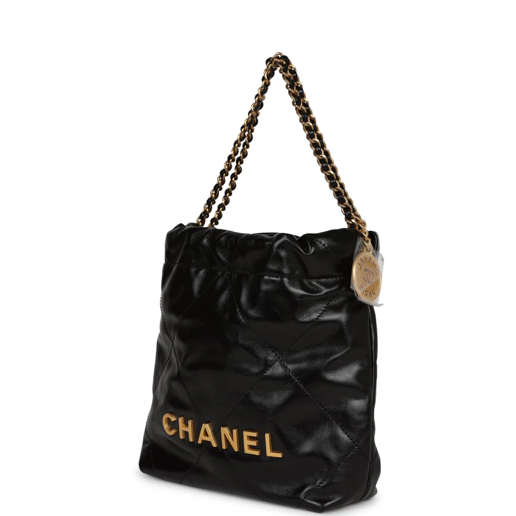 Chanel Mini 22 Bag Black Calfskin Gold Hardware - Image 11