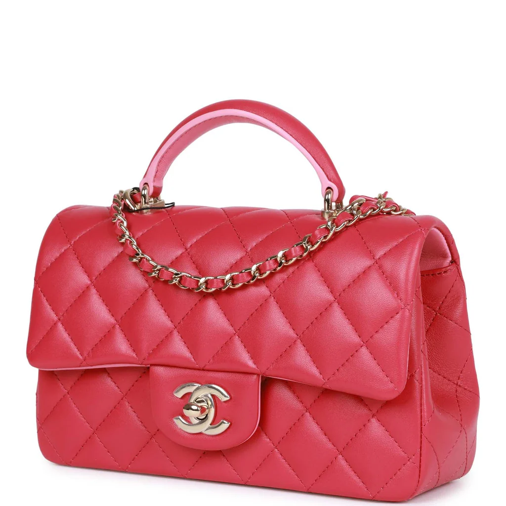 Chanel Mini Rectangular Flap with Top Handle Pink Lambskin Light Gold Hardware - Image 4