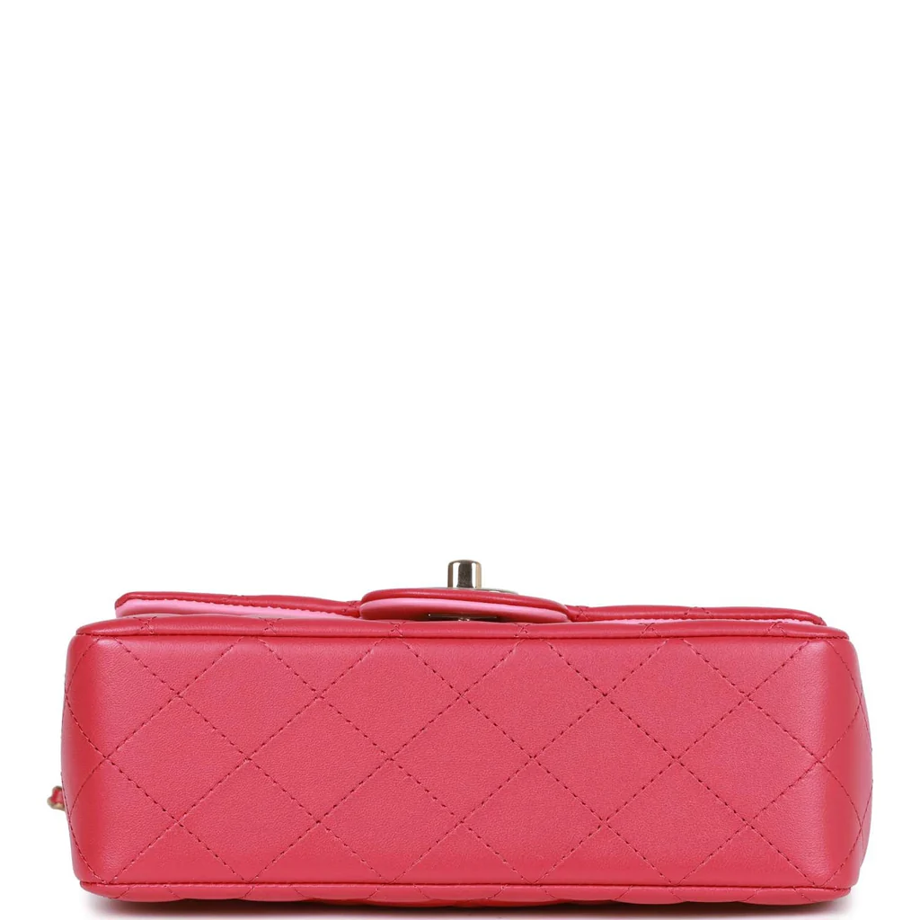 Chanel Mini Rectangular Flap with Top Handle Pink Lambskin Light Gold Hardware - Image 9