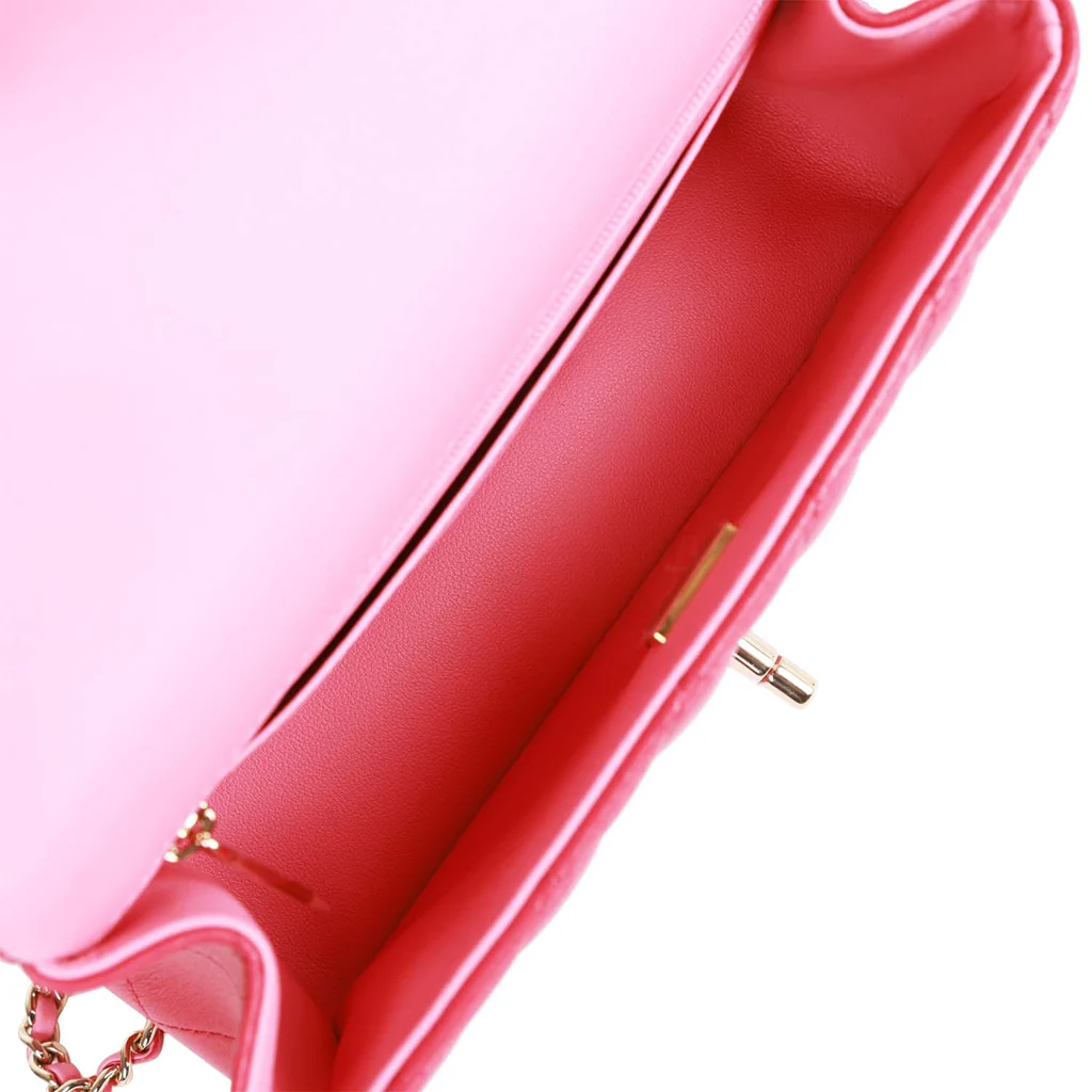 Chanel Mini Rectangular Flap with Top Handle Pink Lambskin Light Gold Hardware - Image 10