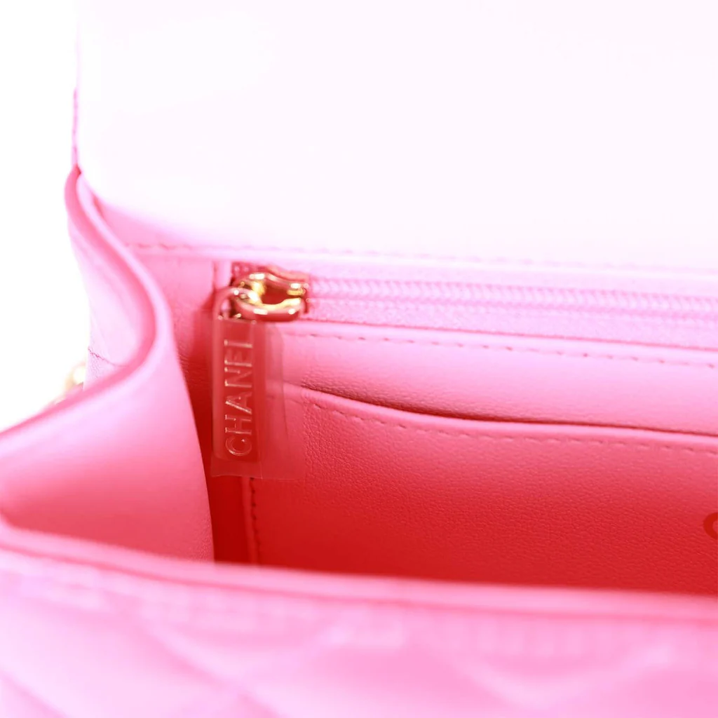 Chanel Mini Rectangular Flap with Top Handle Pink Lambskin Light Gold Hardware - Image 7