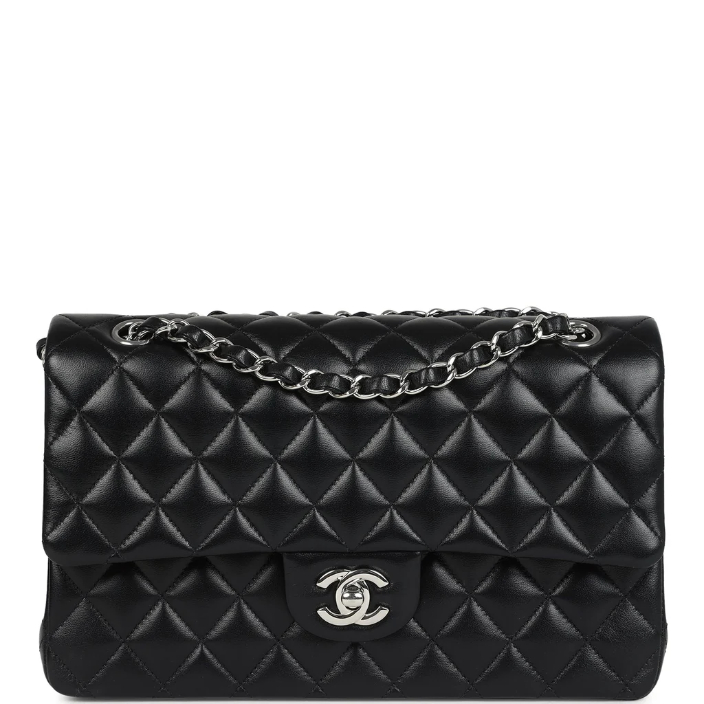 Chanel Medium Classic Double Flap Bag Black Lambskin Silver Hardware - Image 9
