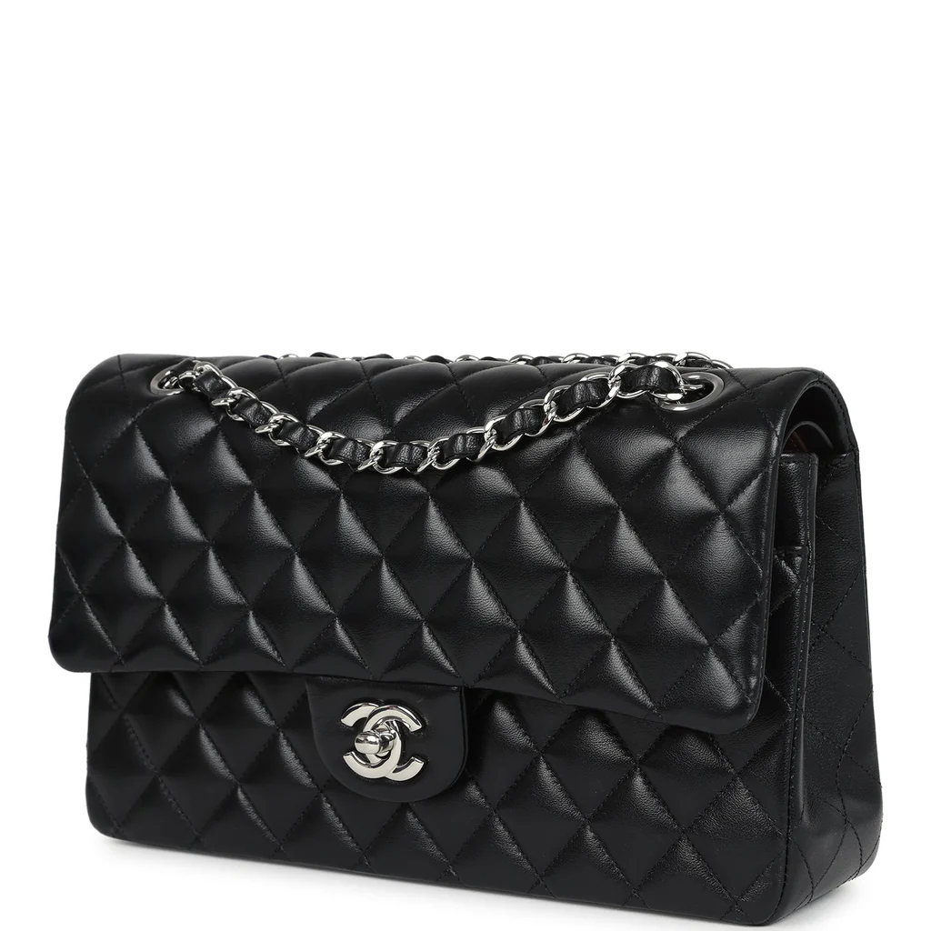 Chanel Medium Classic Double Flap Bag Black Lambskin Silver Hardware - Image 7