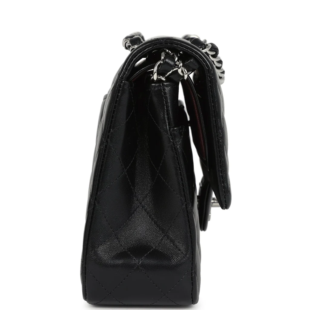 Chanel Medium Classic Double Flap Bag Black Lambskin Silver Hardware - Image 6