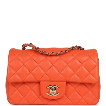Chanel Mini Rectangular Flap Bag Orange Lambskin Light Gold Hardware