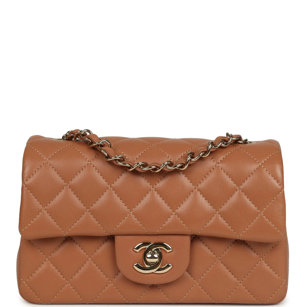 Chanel Mini Classic Rectangular Flap Bag Caramel Lambskin Light Gold Hardware - Image 6