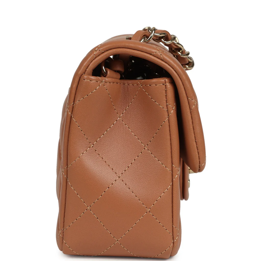 Chanel Mini Classic Rectangular Flap Bag Caramel Lambskin Light Gold Hardware - Image 3