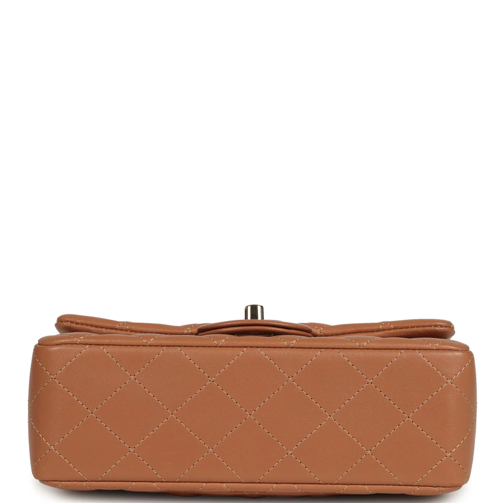 Chanel Mini Classic Rectangular Flap Bag Caramel Lambskin Light Gold Hardware - Image 8