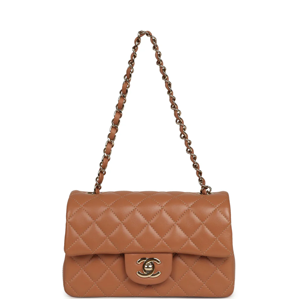 Chanel Mini Classic Rectangular Flap Bag Caramel Lambskin Light Gold Hardware - Image 9
