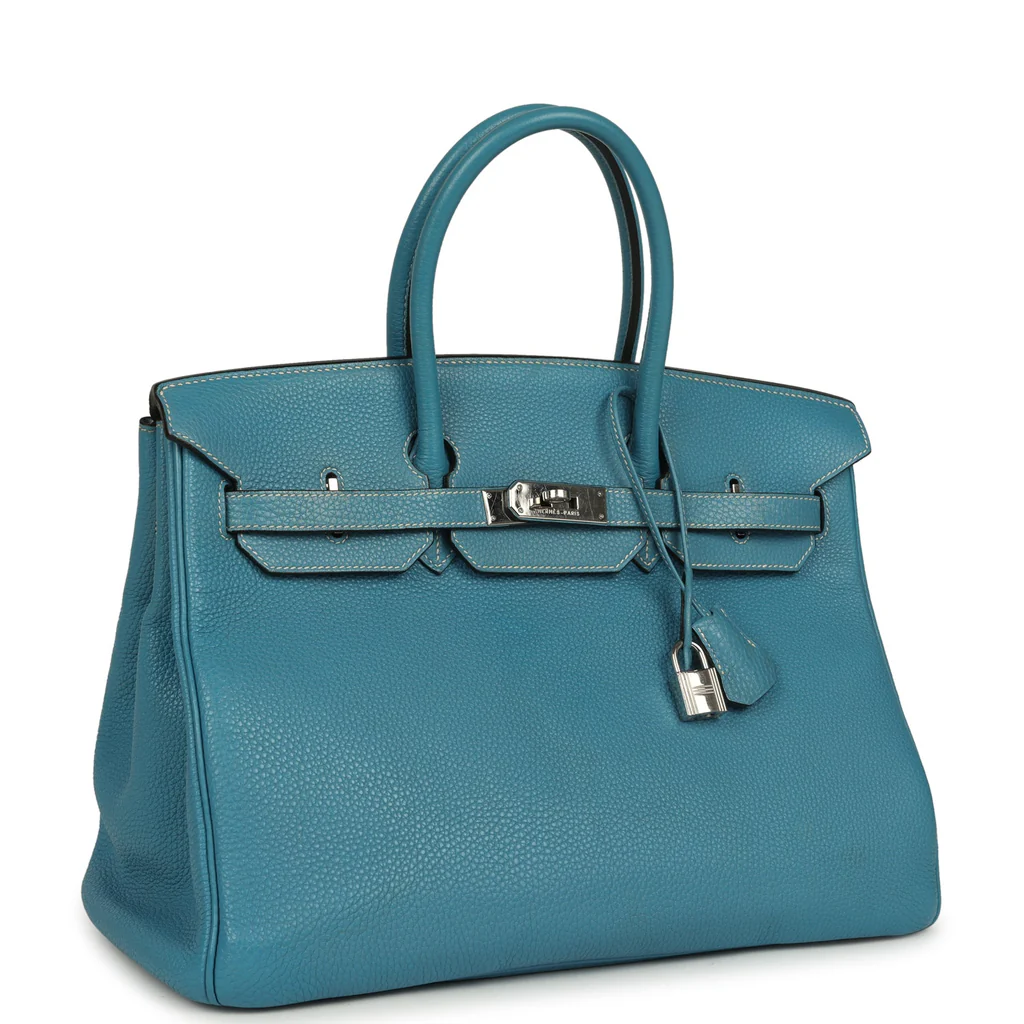Vintage Hermès Birkin 35 Blue Jean Togo Palladium Hardware - Image 10