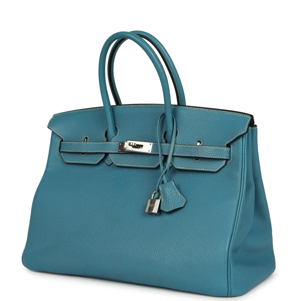 Vintage Hermès Birkin 35 Blue Jean Togo Palladium Hardware - Image 11