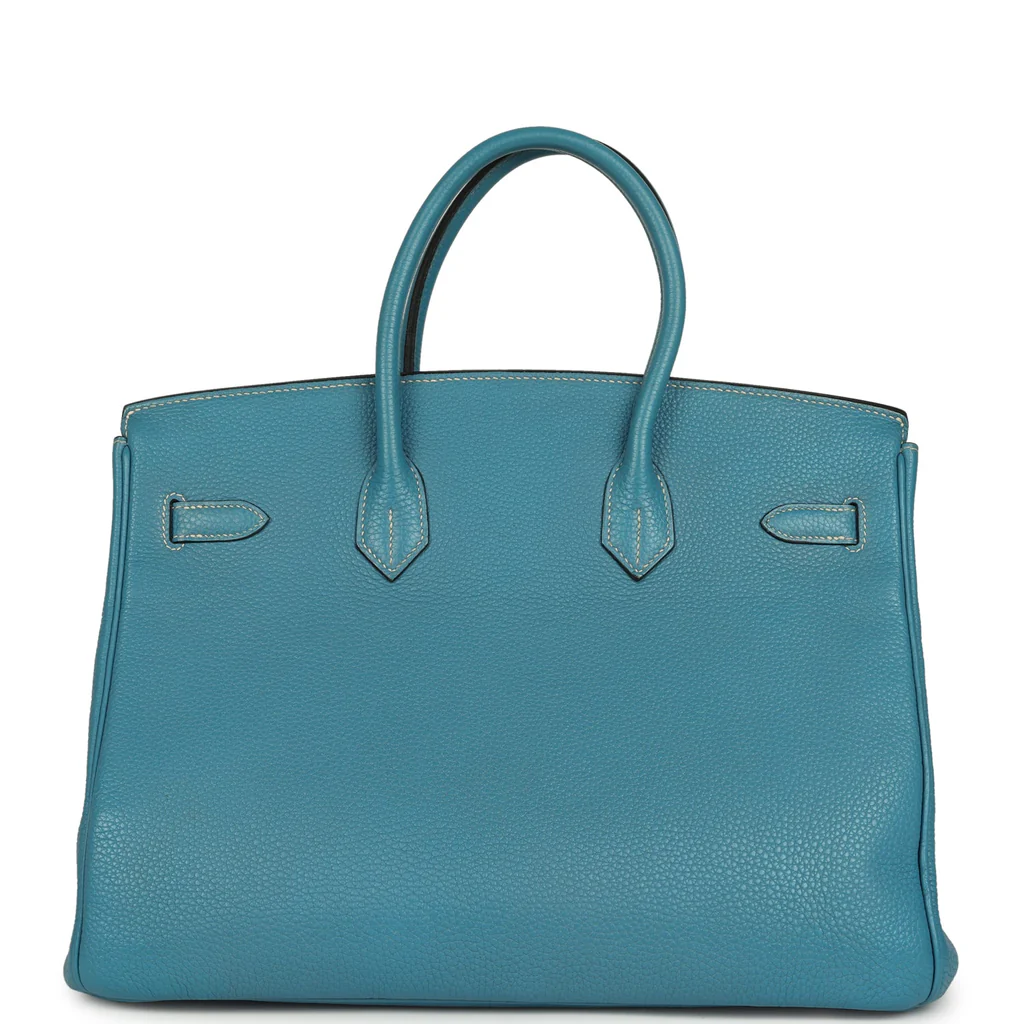 Vintage Hermès Birkin 35 Blue Jean Togo Palladium Hardware - Image 6