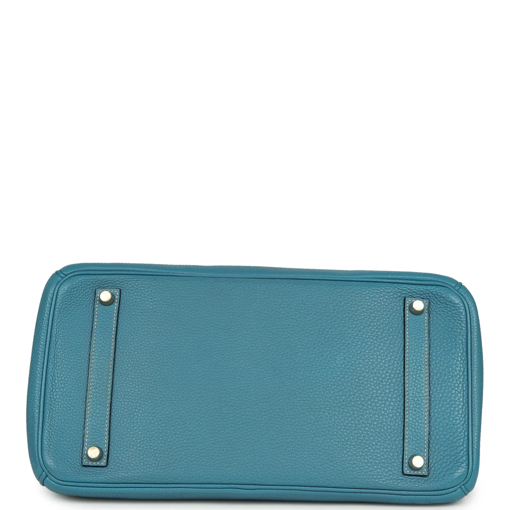 Vintage Hermès Birkin 35 Blue Jean Togo Palladium Hardware - Image 4