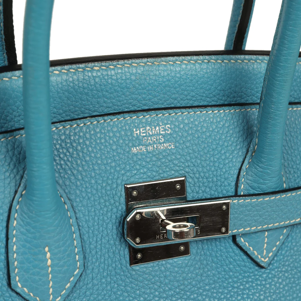 Vintage Hermès Birkin 35 Blue Jean Togo Palladium Hardware - Image 3