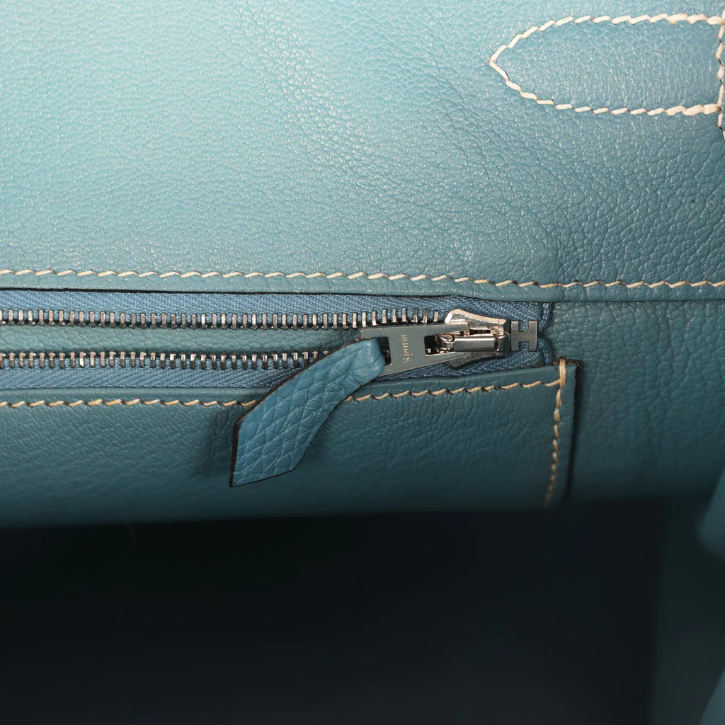 Vintage Hermès Birkin 35 Blue Jean Togo Palladium Hardware - Image 8