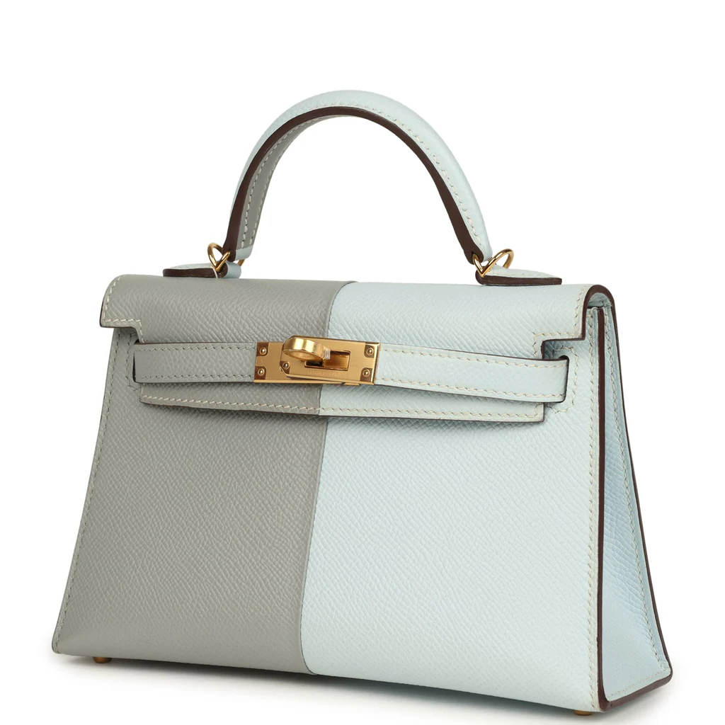 Hermès Special Order (HSS) Kelly Sellier 20 Casaque Bleu Brume and Bleu Glacier Epsom Brushed Gold Hardware - Image 3