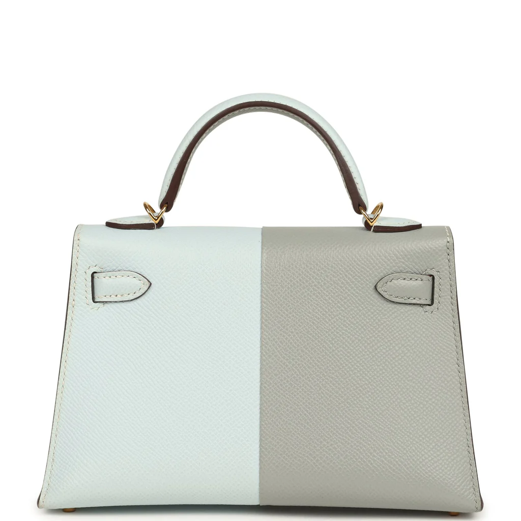 Hermès Special Order (HSS) Kelly Sellier 20 Casaque Bleu Brume and Bleu Glacier Epsom Brushed Gold Hardware - Image 8