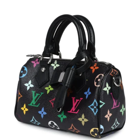 Louis Vuitton X Murakami Nano Speedy Bag Black Multicolor Monogram Gold Hardware