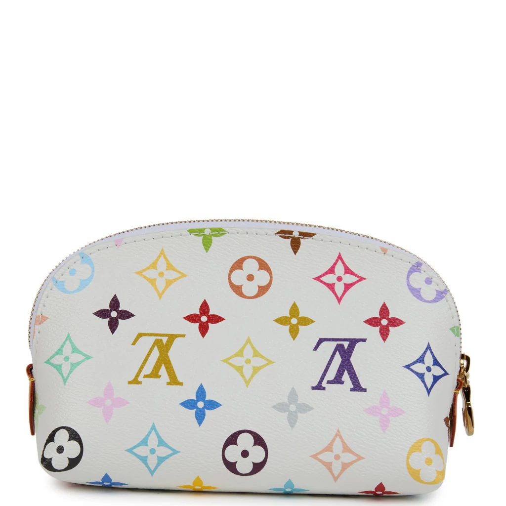 Louis Vuitton X Takashi Murakami Cosmetic Pouch PM White Multicolored Monogram Gold Hardware - Image 4