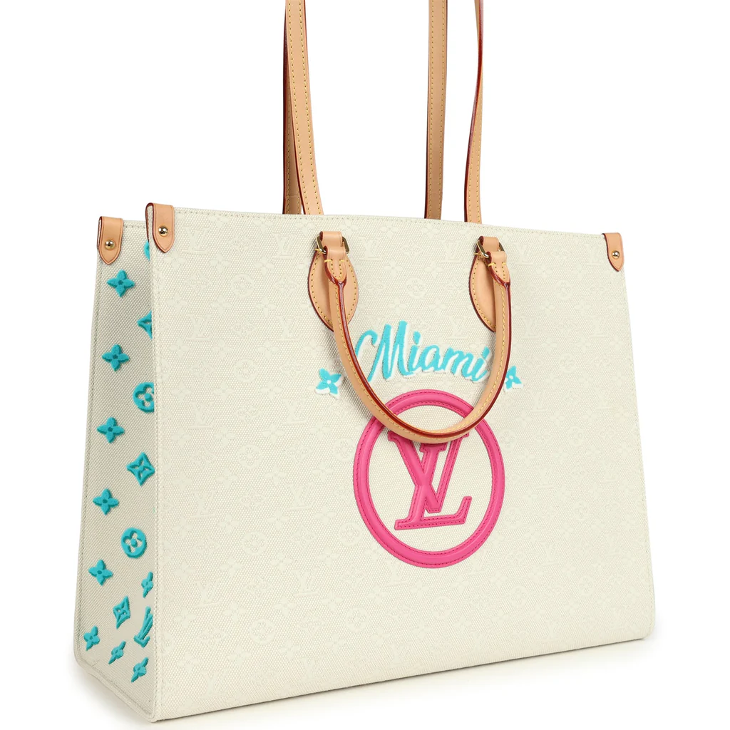 Louis Vuitton On The Go Miami GM Tote Light Beige Multi Jacquard Monogram Gold Hardware