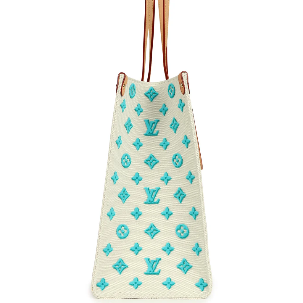 Louis Vuitton On The Go Miami GM Tote Light Beige Multi Jacquard Monogram Gold Hardware - Image 7