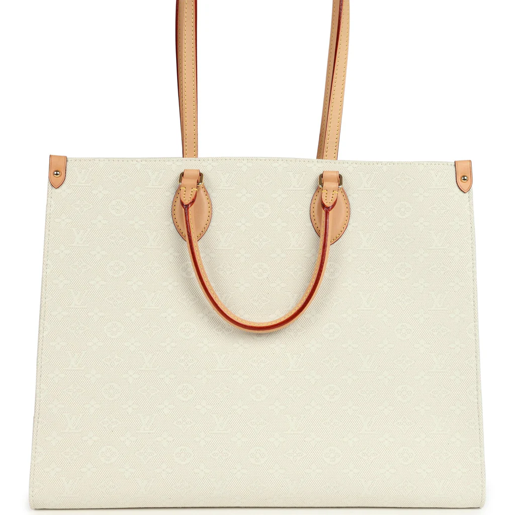 Louis Vuitton On The Go Miami GM Tote Light Beige Multi Jacquard Monogram Gold Hardware - Image 6