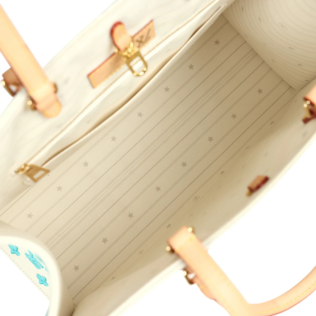 Louis Vuitton On The Go Miami GM Tote Light Beige Multi Jacquard Monogram Gold Hardware - Image 3