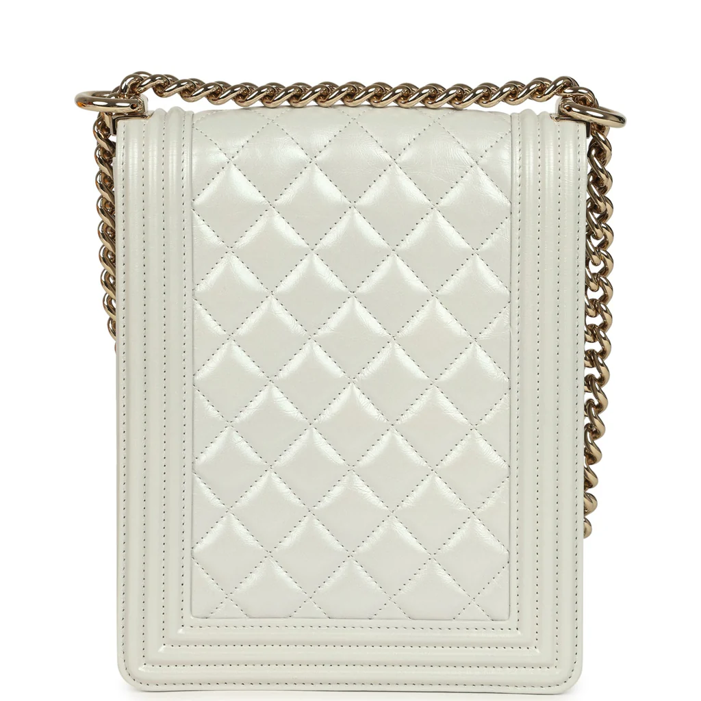 Chanel North South Boy Bag Light Grey Iridescent Calfskin Light Gold Hardware - Image 7