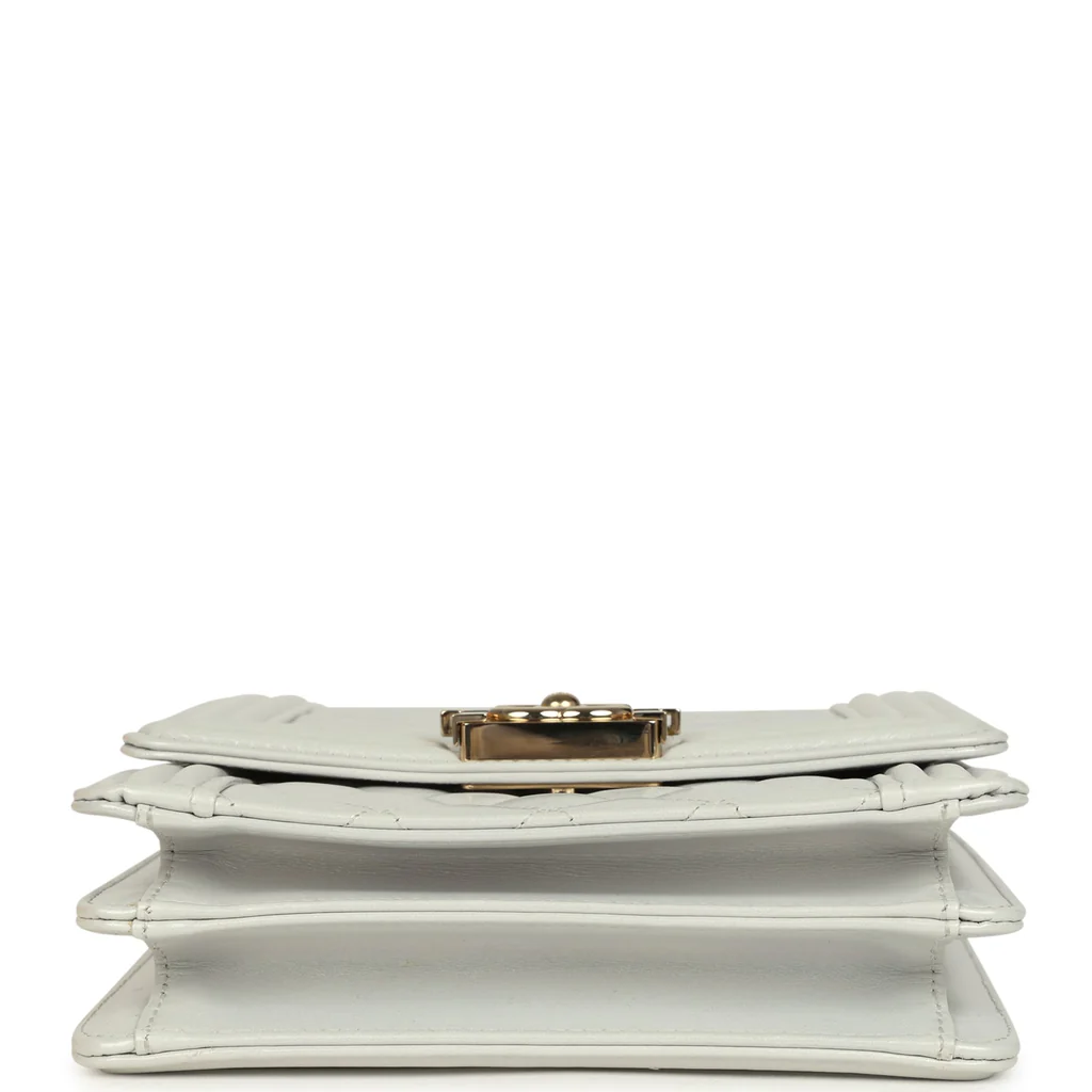 Chanel North South Boy Bag Light Grey Iridescent Calfskin Light Gold Hardware - Image 8
