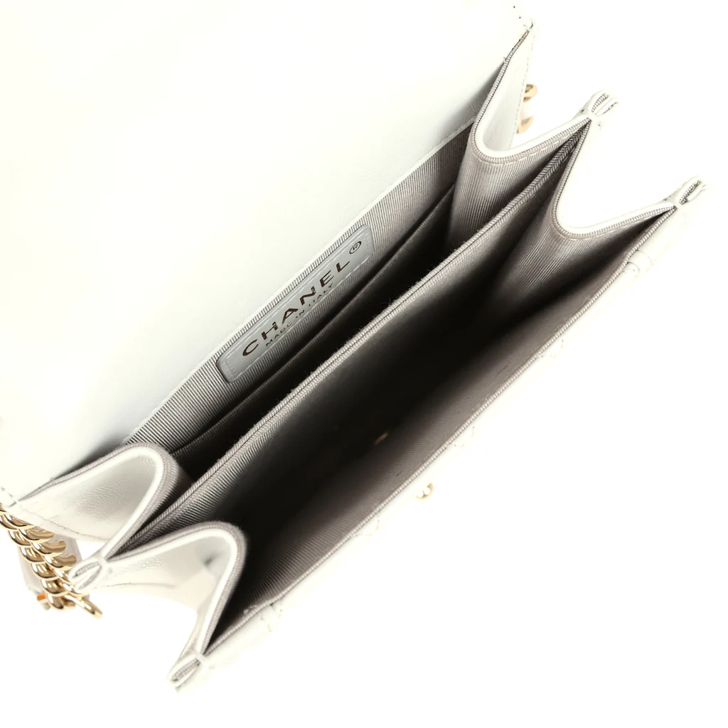 Chanel North South Boy Bag Light Grey Iridescent Calfskin Light Gold Hardware - Image 6