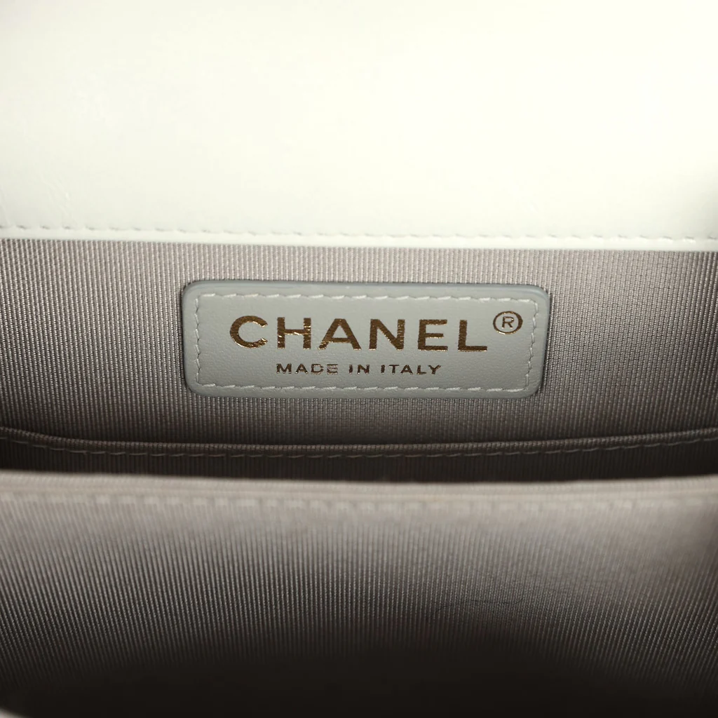 Chanel North South Boy Bag Light Grey Iridescent Calfskin Light Gold Hardware - Image 5
