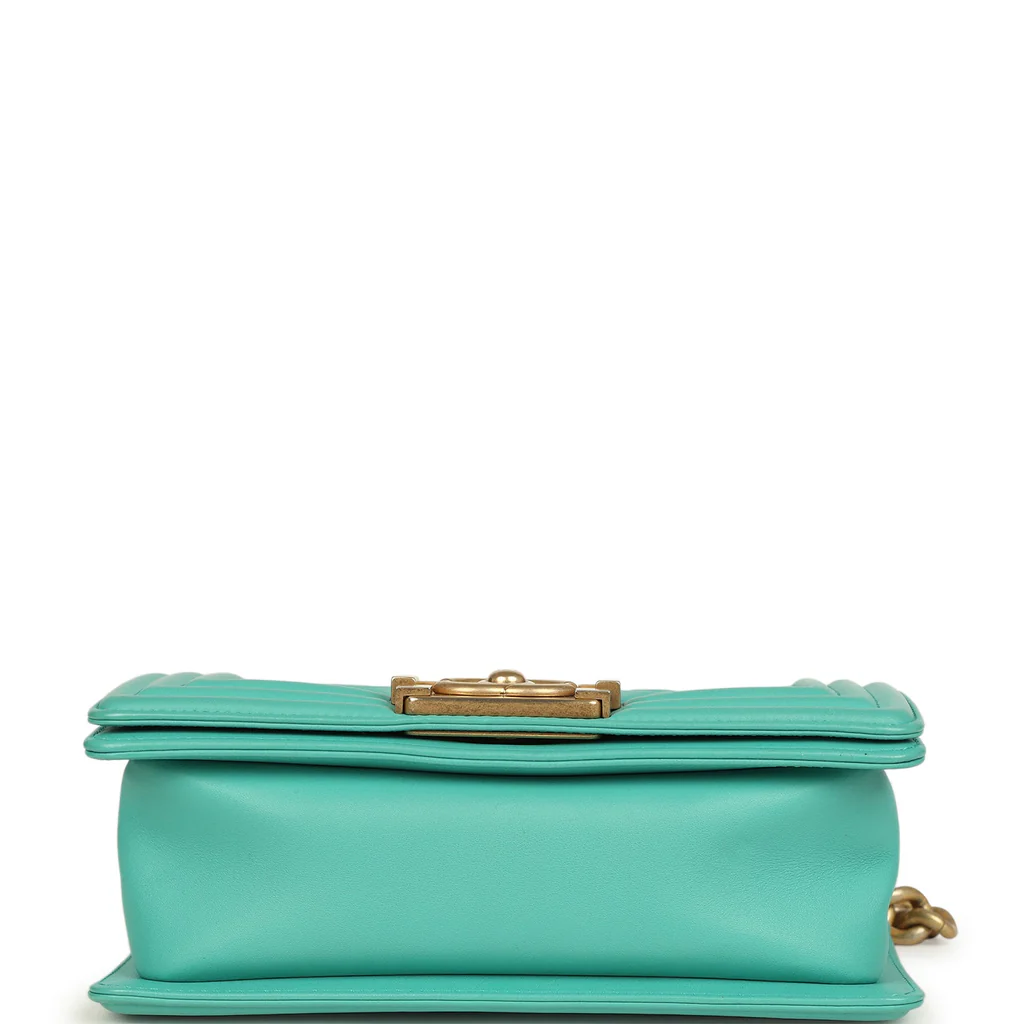 Chanel Small Boy Bag Turquoise Lambskin Antique Gold Hardware - Image 3