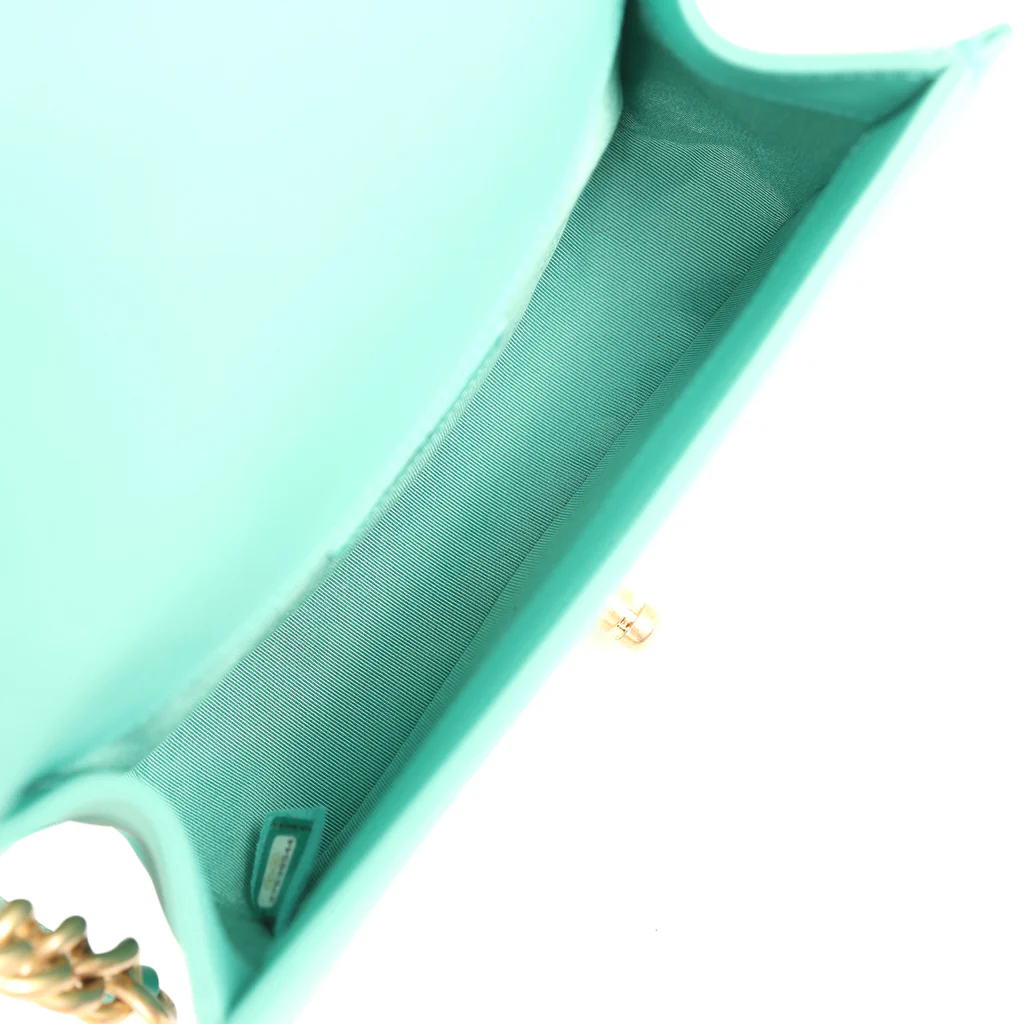 Chanel Small Boy Bag Turquoise Lambskin Antique Gold Hardware - Image 5
