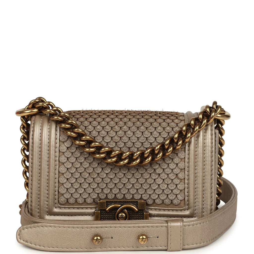 Chanel Mini "Scales" Boy Bag Light Gold Calfskin Antique Gold Hardware - Image 11