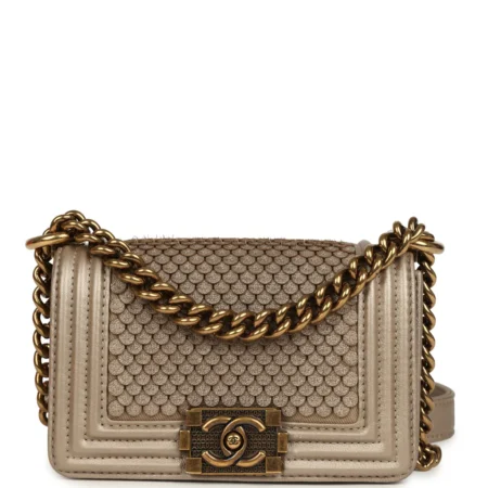 Chanel Mini "Scales" Boy Bag Light Gold Calfskin Antique Gold Hardware