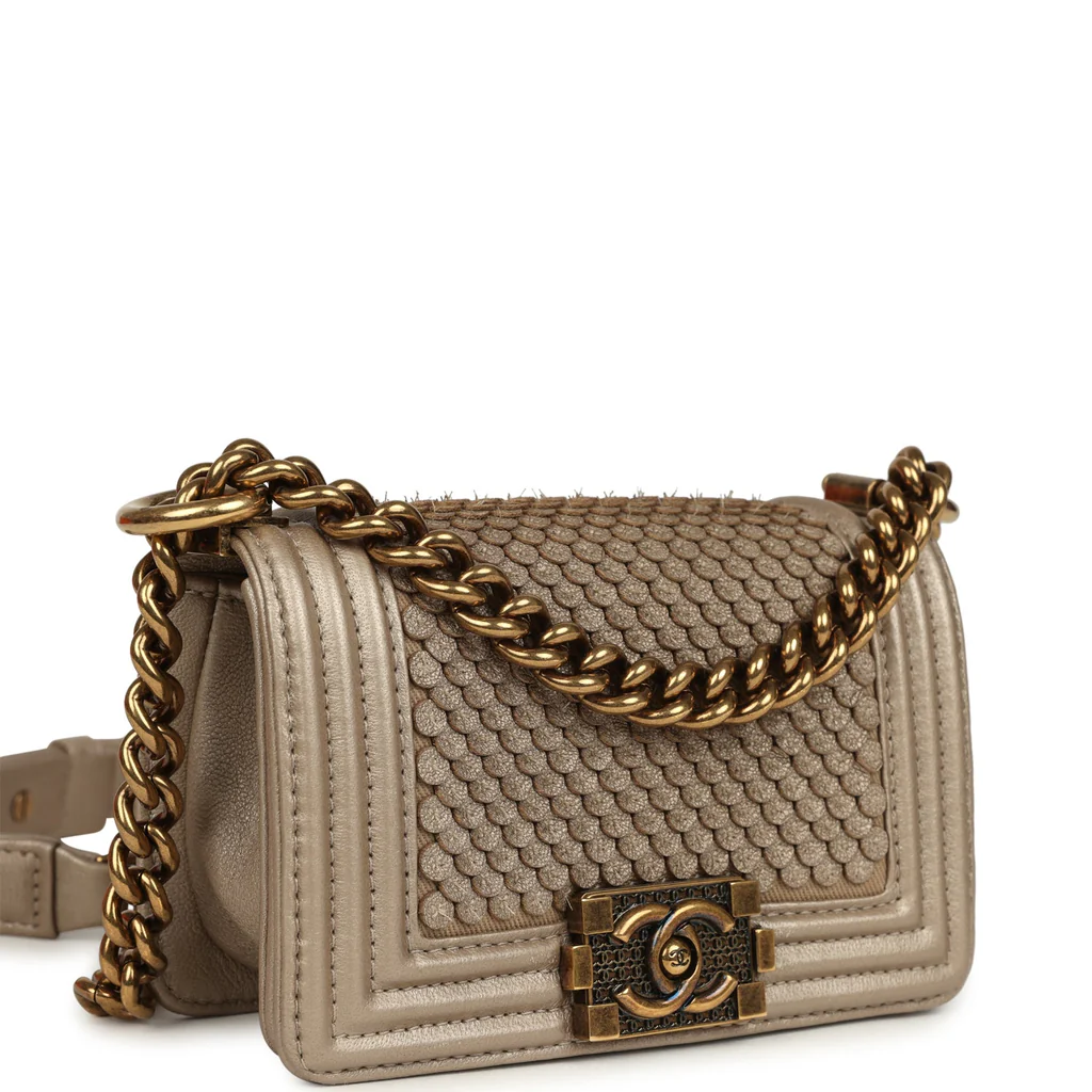 Chanel Mini "Scales" Boy Bag Light Gold Calfskin Antique Gold Hardware - Image 9