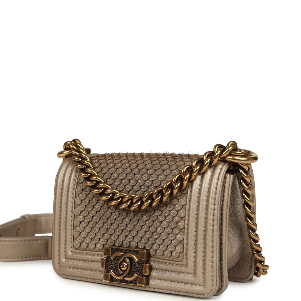 Chanel Mini "Scales" Boy Bag Light Gold Calfskin Antique Gold Hardware - Image 8