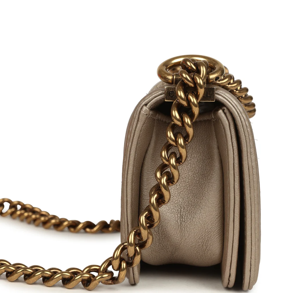Chanel Mini "Scales" Boy Bag Light Gold Calfskin Antique Gold Hardware - Image 7