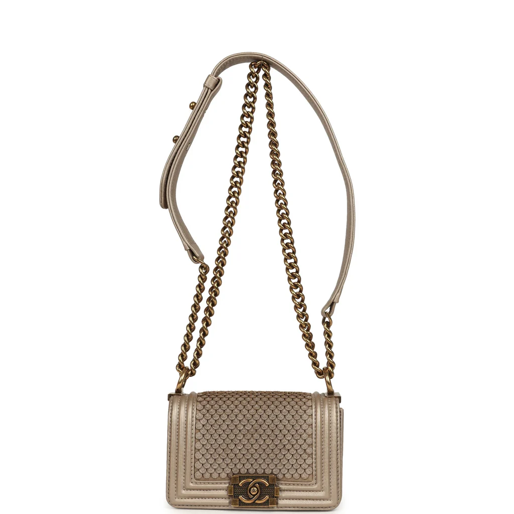 Chanel Mini "Scales" Boy Bag Light Gold Calfskin Antique Gold Hardware - Image 4